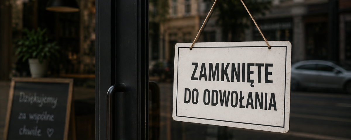 Zawieszona działalność gospodarcza – zamknięty lokal z napisem „Zamknięte do odwołania”